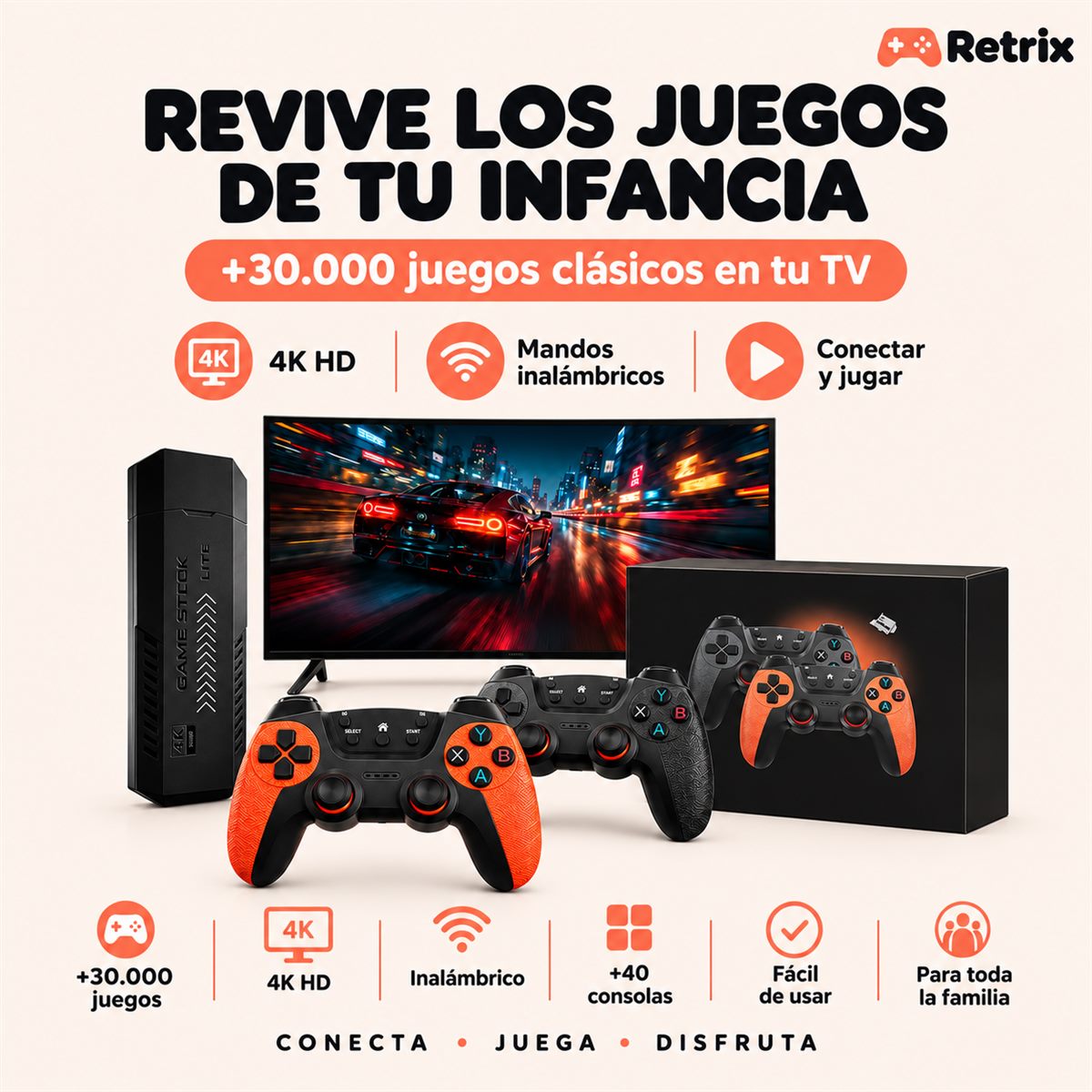 Consola Retrix con +30.000 juegos clásicos en tu TV